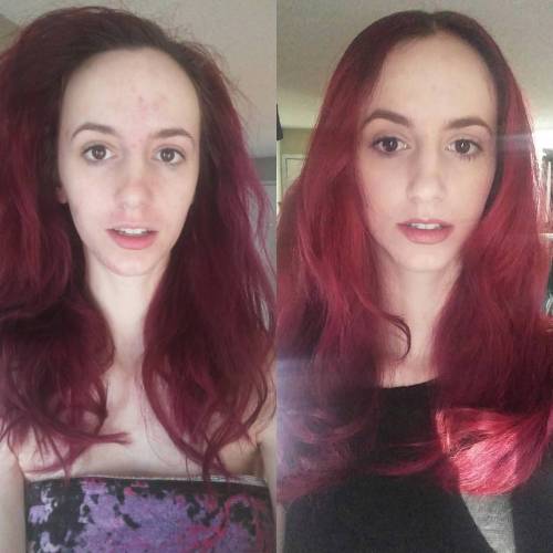 Todays subtle before and after selfies. I guess the hair isn’t subtle at all. Lol . . . . . #s