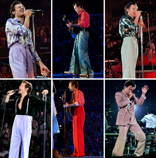 Compilation of the outfits Harry wore on stage during Love On Tour 2021. Links to individual posts a