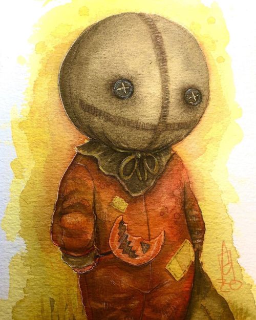 Paintober week 4: Sam from Trick r Treat #watercolorpainting #watercolor #horrormovies #trickrtreats