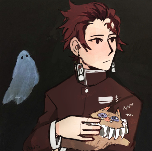 Tanjiro holding the fancy inosuke uvu))~original painting: vannessa stockard