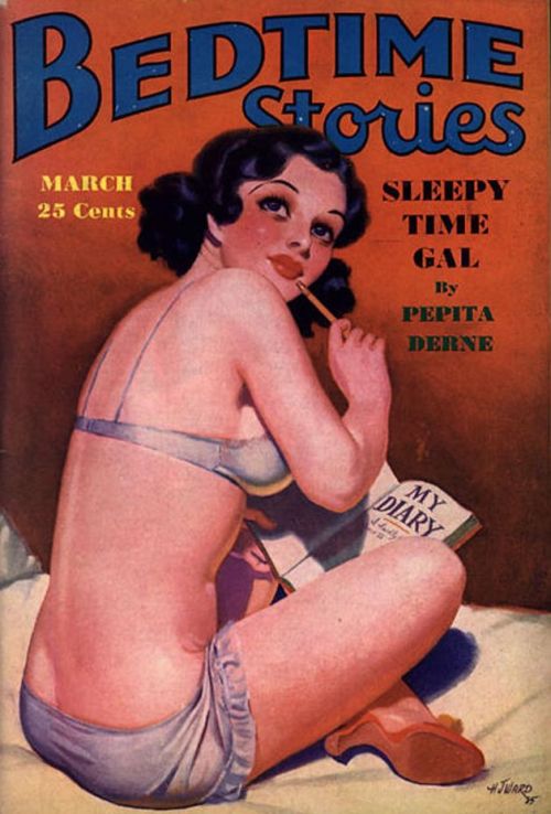 Sleepy Time Gal writing in diary. Bedtime Stories, March 1936. Cover art by H.J. Ward.H. J. Ward sol