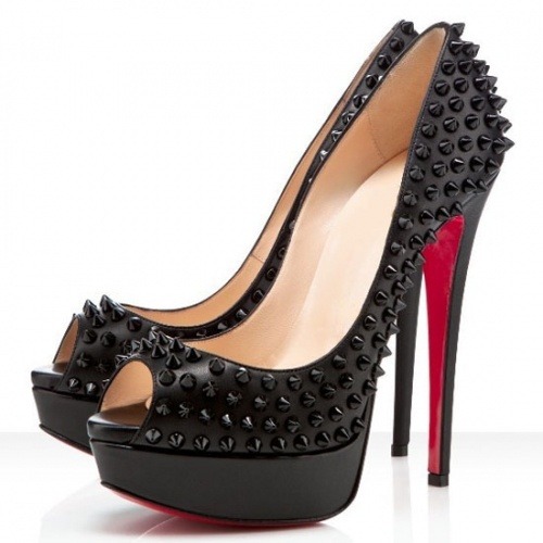 womenshoesdaily:Christian Louboutin utin Miss Black Spike Leather Banana 140 Pl