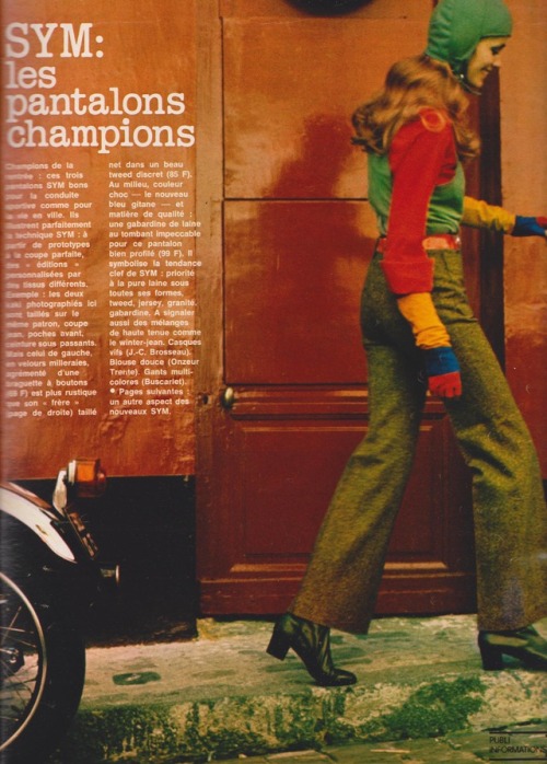 SYM: les pantalons champions Elle France, September 6 1971Photographed by Patrick Demarchelier