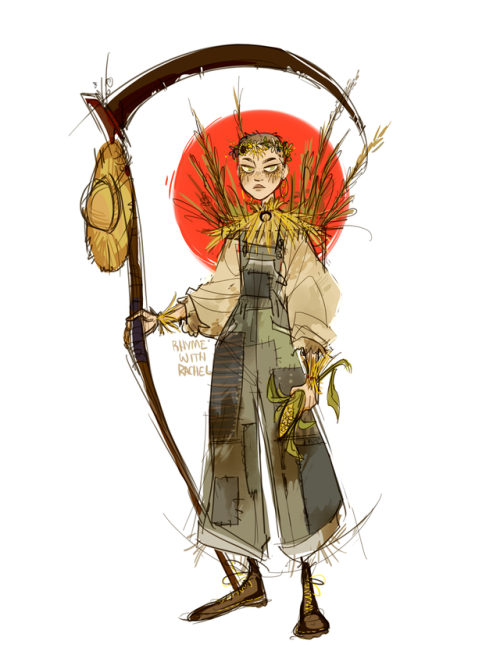rhymewithrachel: concept for my dnd character, Sparrow!!! she’s a summer priestess who is slow
