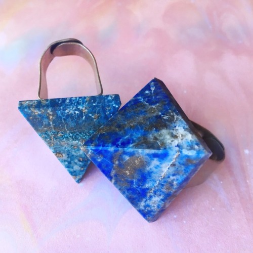 Big & Bold Pyramid Rings: $18.00-$24.00Pictured: Lapis Lazuli & Layered Rainbow Chakra stone