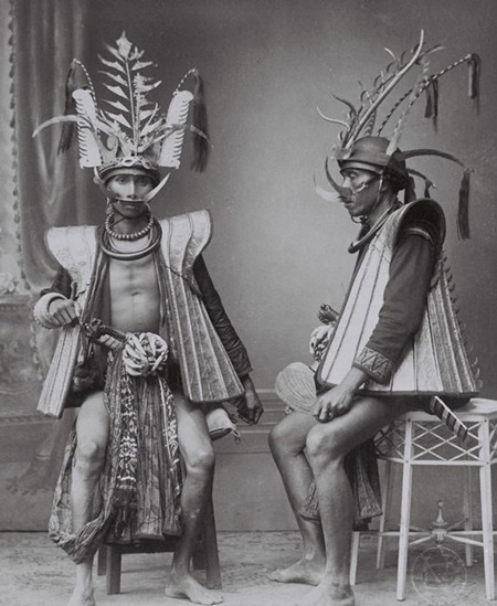 Two warriors from the South Nias Regency, Sumatra, late 19th century.