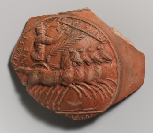 didoofcarthage: Terracotta medallion depicting a victorious charioteer of the Green faction Roman, M