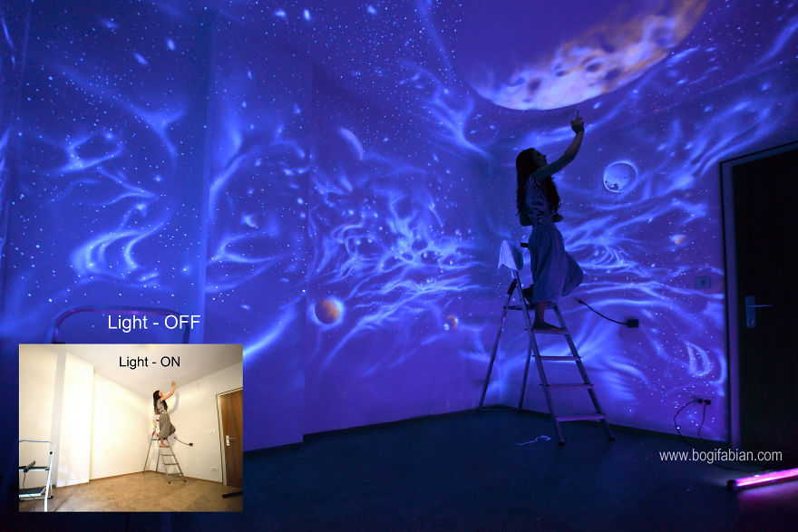 asylum-art:  Artist Bogi Fabian Creates Hidden Bedroom Murals Using Glowing UV Paints