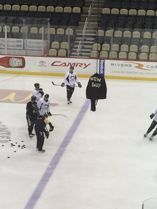 Justin Schultz found his clothes dangling above the ice at CONSOL today. ( x )