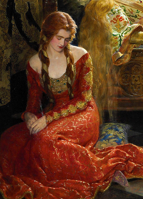 paintingses:The Sleeping Beatuy (+ details) by John Collier (1850-1934)oil on canvas, 1921