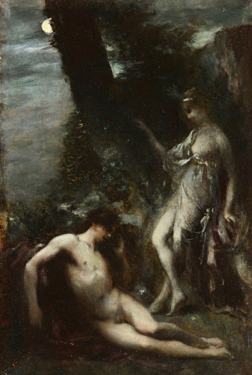 amare-habeo:Henri Gervex (French, 1852 –1929)Diane and Endymion, 1875Oil on canvas, 40.7 x 27 cm