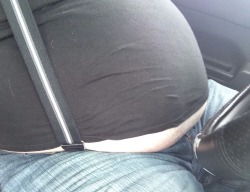bhm-whim:  Closing in on the steering wheel in my jeep. Already out growing my new undershirt!  My friend&rsquo;s getting huge xD