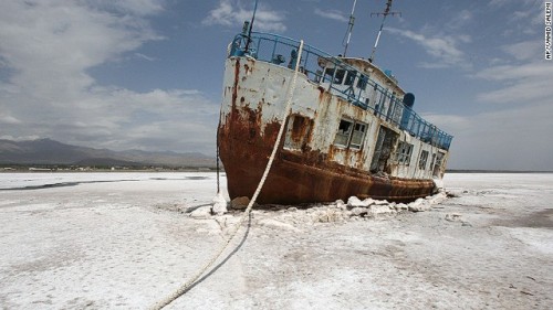 Lake Urmia This doesn’t look much like a lake, but it used to be. Iran’s Lake Urmia used