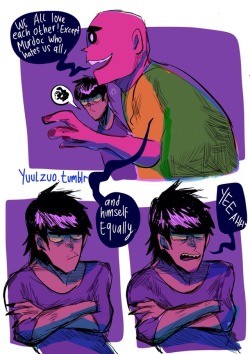 yuulzuo:  Based on their interview from the “Gorillaz :The Apex Tapes”  Its just really nice to see 2D being supportive to mudz, even tho they often arguing each other..