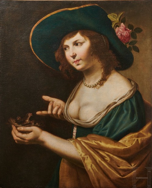 galleryofunknowns:Jan van Bijlert (b.1598 - d.1671), ‘A Lady with a Birds Nest’, oil on canvas, no d