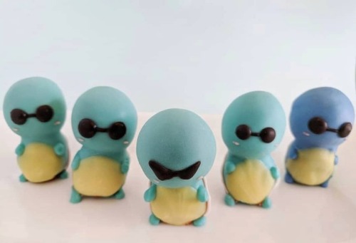 miscellaneousmaocat:  Squirtle truffles filled with blueberry white chocolate ganache for Pokemon Go Community Day. Squirtle squad roll out!July 2018