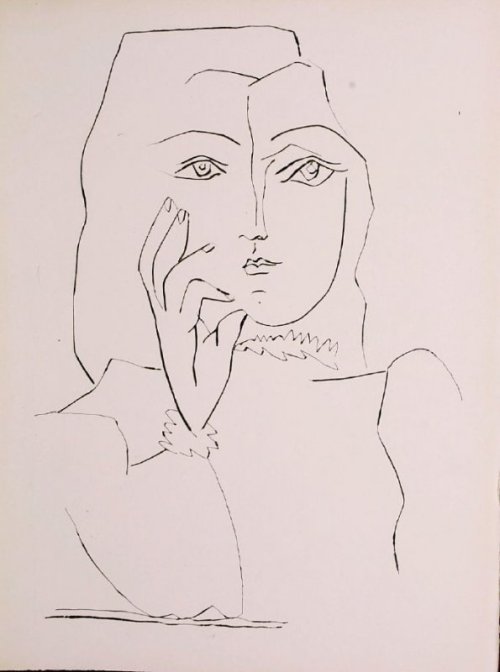 Femme en buste, une main au visage - Pablo Picasso  1948Spanish 1881-1973