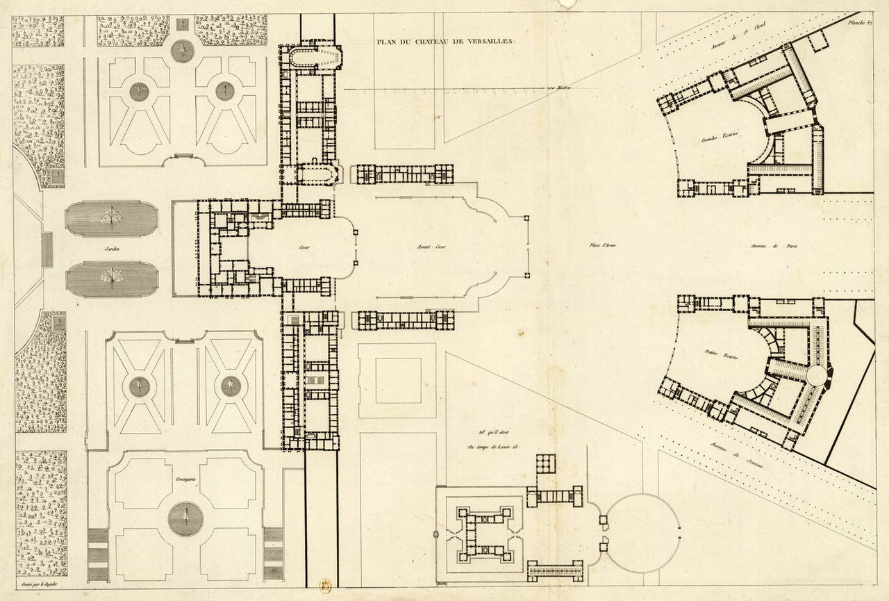 CHÂTEAU DE VERSAILLES; PREMIER ETAGE & REZ-DE-CHAUSSÉE floor plans 1900 map 