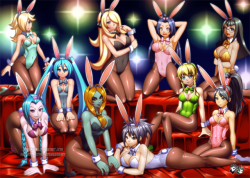 jadenkaiba: “It’s Showtime guys and gals~!”COMMISSION for WildCirno of Deviantart Various Anime/Game Girl Bunny harems CHARACTERS FROM TOP LEFT TO BOTTOM RIGHT:Rosalina/Rosetta - Super Mario GalaxyCynthia/Shirona - Pokemon Diamond and PearlAzusa