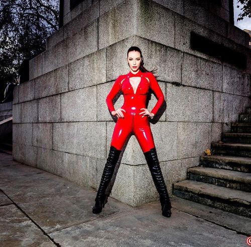 In London shot by @marcustphoto ❤️Latex catsuit by @cathouseclothing &lt;&mdash; without her