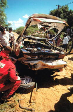 amjayes:  &ldquo;After recce rain had left a nasty hump in the road and I had no warning of this in my notes. I rolled the car end-over-end six time in high speed. Because of the hot weather we didnt wear crash helmets on the event and I hit my head somew