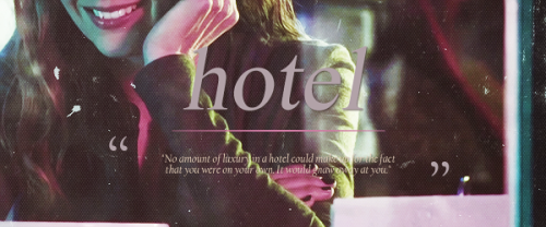 perkypsycho:  100-word drabble series, posted here.                  HOTEL.“Do you remember, Root?” and Root groans because it’s not fair. In a better world, their telecoms link wouldn’t be this clear, stretched halfway across the country.“Because