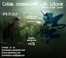 I&rsquo;m opening my own commissions as well, but here&rsquo;s the special offer from me and Lolover You may know him as the most popular Twilight Sparkle tumblr Since he&rsquo;s always been the pencil artist, we decided to unite our forces for a while