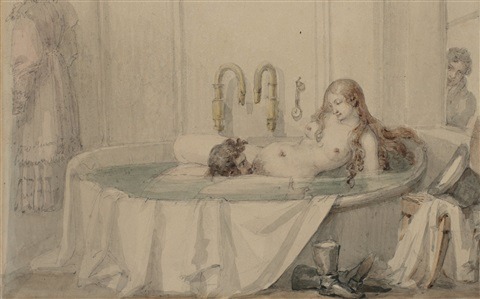 BATHTIME: AN AQUATIC ENCOUNTERPaul Marc J. Chenavard (French, 1807–1895)