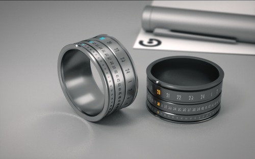 perfection-has-no-limit:  Designer Gusztáv Szikszai (Budapest, Hungary)Ring Clock is a mechanical ring, which displays the current time. It has three rings for displaying the hour, minutes and seconds.The current time is highlighted, and there is an