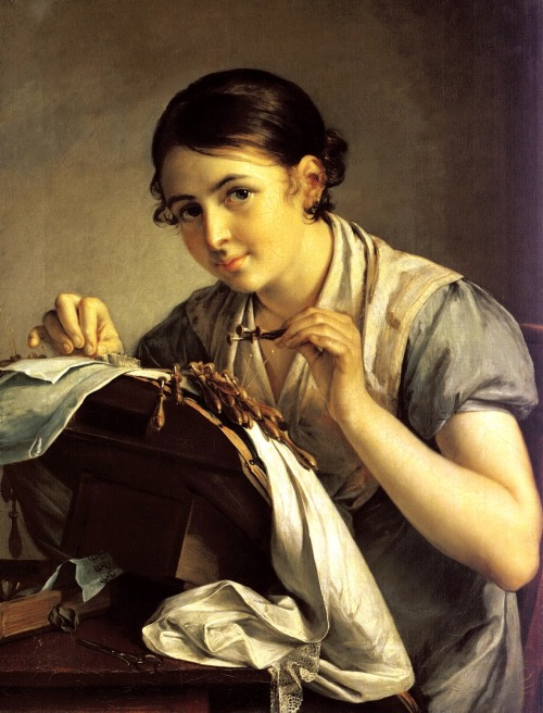 The Lacemaker, by Vasily Tropinin.Pretty sure this is a copy/imitation of an older work, but can&rsq