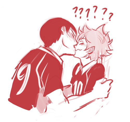 viria:  in which Sugawara-san said a gentle touch can relieve stress and Kageyama listened to him. I can’t believe I drew this they are so stupid.