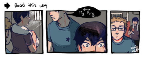 gabiarts:“Five times Tsukishima accidentally called Kageyama ‘my king’ and the one time he let Kagey