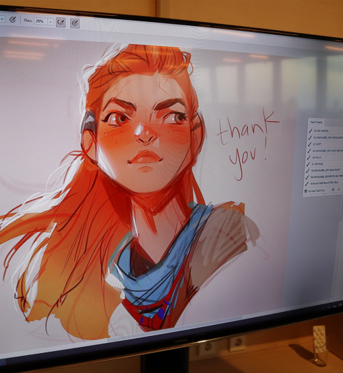 Drew this portrait of Aloy from Horizon: Zero Dawn during the official opening of Storyworld! I felt