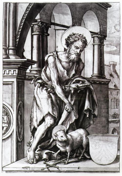 artist-holbein: St. John the Baptist, 1519, Hans Holbein the YoungerMedium: chalk,ink,paperhttps://w