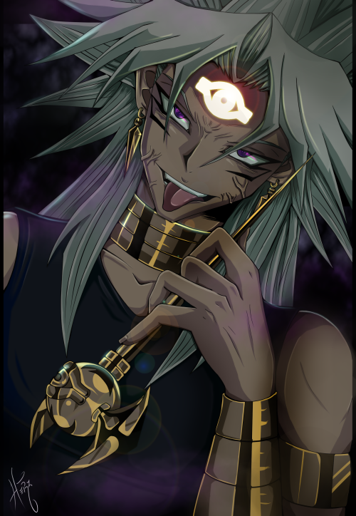 megalomaniacalsadist:  –“Yami No Game!”  I gave it color, so… More Mariku in our dash.  Ngh! That Millennium Rod!   