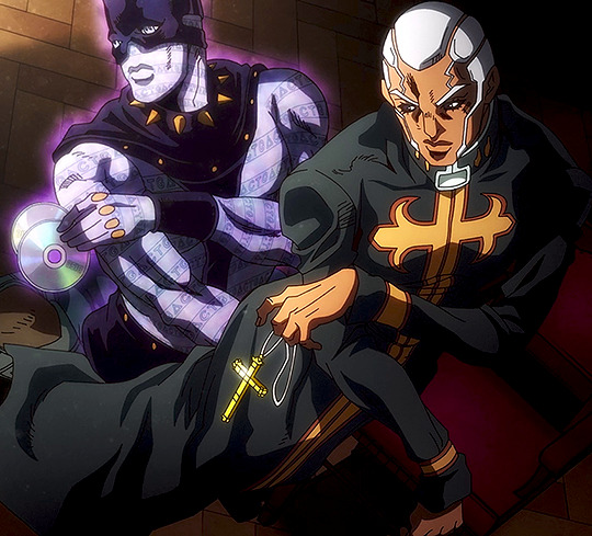 JJBA City Hall」 — Pucci and Whitesnake pose in Episode 09 - anime