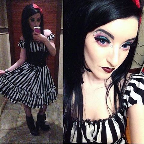 Beetlejuice, Beetlejuice, Beetlejuice! @faerie_diva629 is wearing our Striped Gothabilly Dress and W