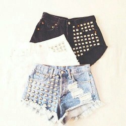 Fash-Cafe:  Black Riveted Ripped Shorts