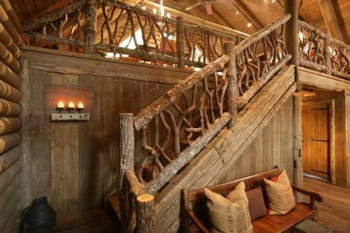 robotseatcandy:  Tangled wood staircase in a North Georgia cabin