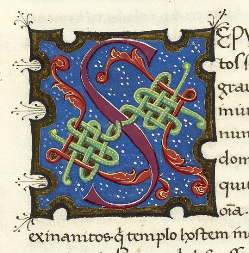 Nifty 15C illuminated initial S from fol. 57v of LJS 237, a Latin adaptation of Josephus’ De bello j