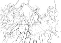 monotsuki:  rough sketch of rwby fanart that i’m working on 