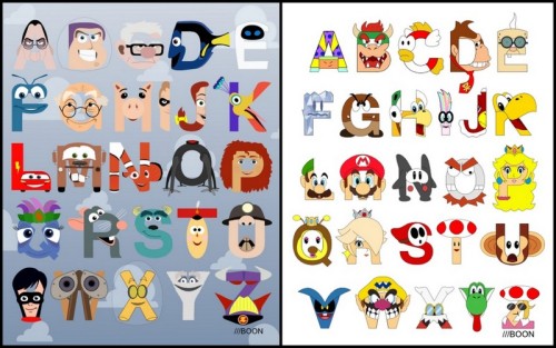 Pixar Alphabet and Super Mario Alphabet by Mike Boon