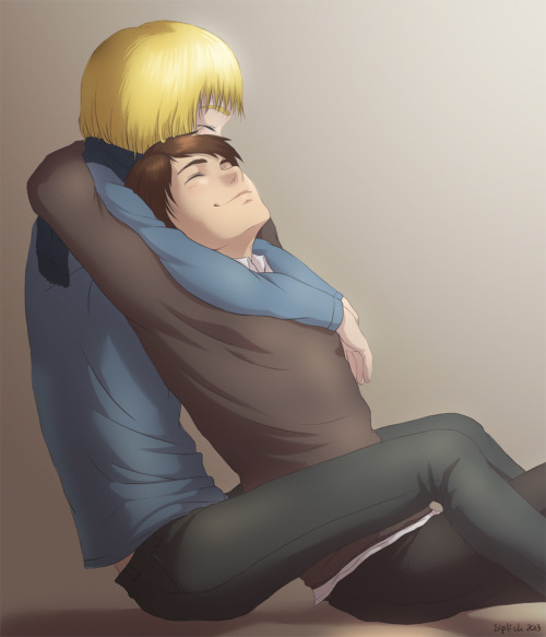 sketchedinfinity:  Today’s Armin’s birthday, so there, have some cute stuff ( ﾉ^ω^)ﾉﾟ I’m pretty sure that Eren’s body is usually really warm (since he’s a shifter), and since cold weather’s just around the corner, nobody would hesitate