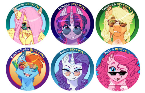texasuberalles:  earthsong9405:  This year’s convention season has me going to a few pony conventions, so that means pony merch! Here’s a set of buttons I got done for my new Best Pony! series… actually, I’m thinking of using the “Best Somethin’”