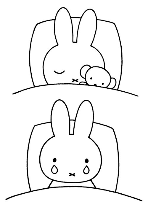 cynicalmiffy:Miffy’s in full on depressive mode: She wakes up, she cries.