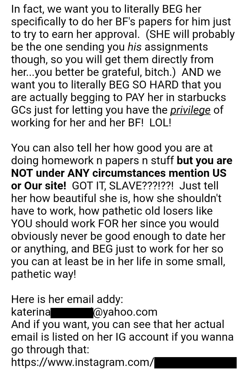 Yesterday I was officially commanded to write my email to Miss Katerina begging her