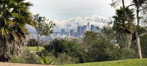 Looking at downtown LA and the mountains. Los Angeles, CA