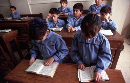 Jewish students attend a religious class at a school in downtown Damascus, Syria, 14th April 1994. S