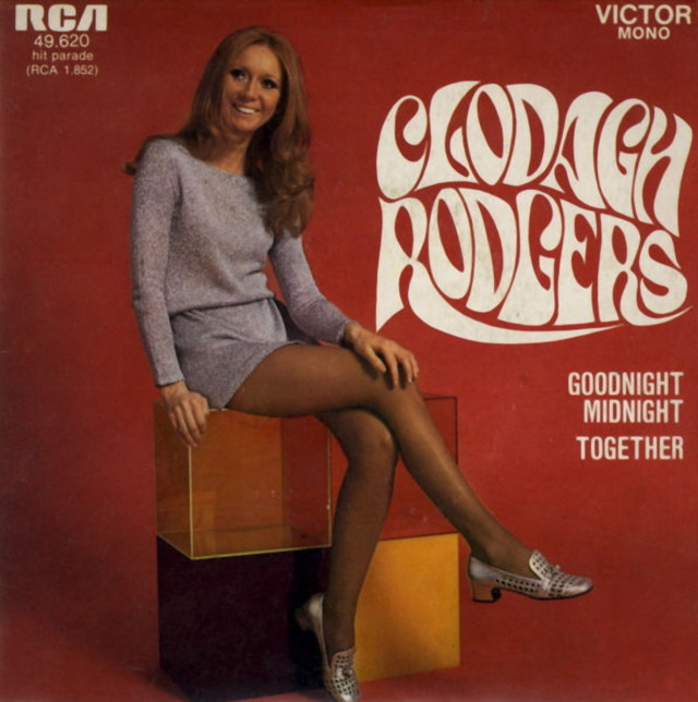 British singer Clodagh Rodgers posing in pantyhose on the cover of single Goodnight Midnight (1969). #clodagh rodgers#pantyhose
