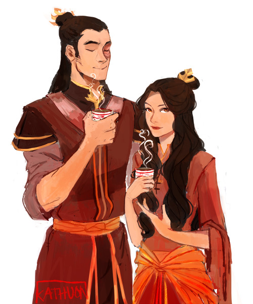 kathuon:  Kind of a late Father’s Day doodle:  Zuko and daughter enjoying tea :D 